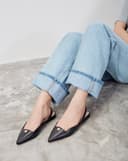 Giày Búp Bê Slingback Bệt Phối Khóa Trang Trí