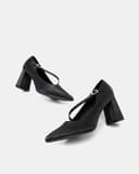 Giày Cao Gót Pump Gót Trụ Quai Mary Jane Xéo