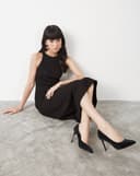 Đầm thun lửng cổ yếm dây nơ thân sau