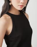 Đầm thun lửng cổ yếm dây nơ thân sau