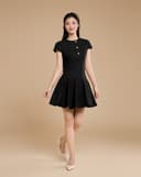 Đầm godet mini phối nẹp nút