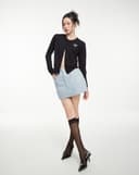 Áo cardigan cổ tròn thêu charm nơ