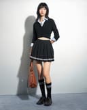 Chân váy mini xếp li phối ren