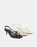 Giày Sandal Cao Gót Quai Cách Điệu Đính Dây Đá