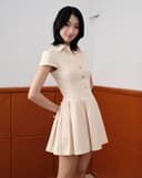 Đầm mini xếp ly phối nút gold