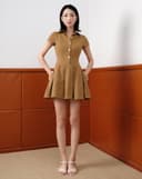 Đầm mini xếp ly phối nút gold