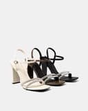 Giày Sandal Cao Gót Phối Hai Quai Đá Trang Trí