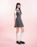 Đầm mini phối màu trang trí dây nơ