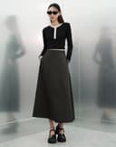 Chân váy midi phối viền lưng