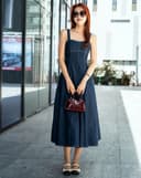 Đầm midi rã cúp 2 dây vải denim