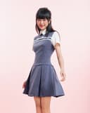 Đầm mini phối màu trang trí dây nơ